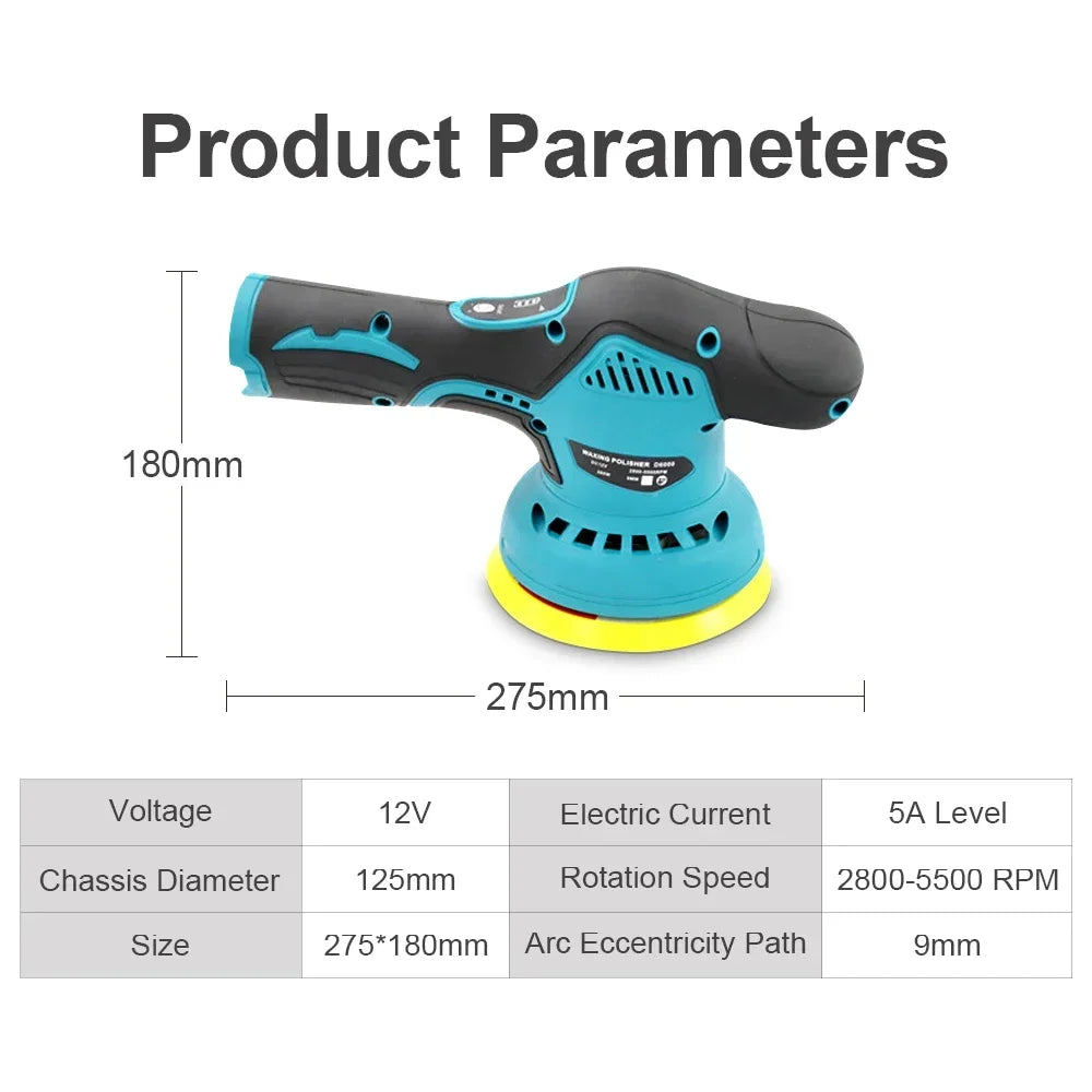 12V Cordless Car Polisher 8 Gears 380W Lithium Electric Polishing Waxing Machine For Repairing Scratches Wireless Sander Polish