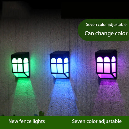 Solar Power Lights LED Fence Light 7 Mode Color Outdoor RGB Lamp Saving Energy Waterproof  Wall Lighting for Garden Patio Decor