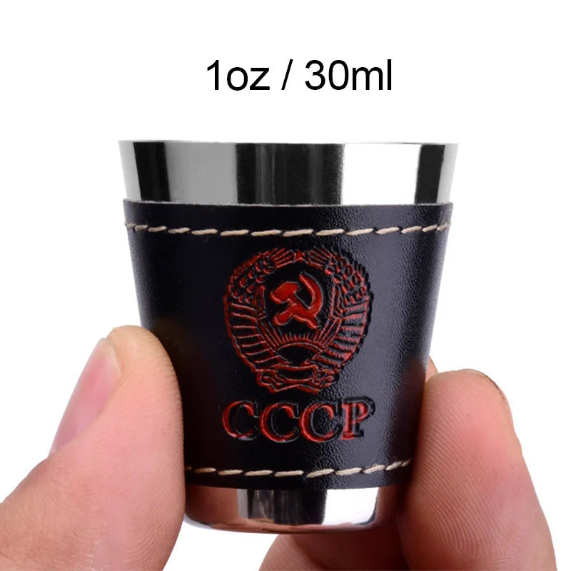 4pcs 30/70ml Stainless Steel Shot Cups with Leather Carrying Case Outdoor Camping Travel Drinking Wine Beer Whiskey Alcohol Cup