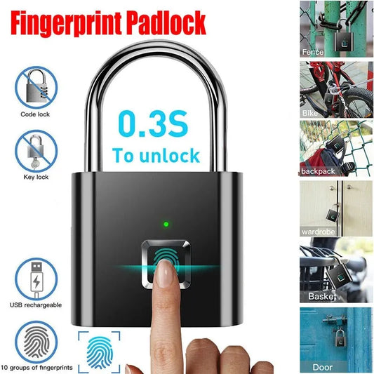 Fingerprint Lock Keyless Waterproof Anti-Theft Smart Lock Fingerprint Padlock Zinc Alloy Intelligent Safety Electronic DoorLock