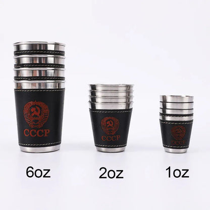 4pcs 30/70ml Stainless Steel Shot Cups with Leather Carrying Case Outdoor Camping Travel Drinking Wine Beer Whiskey Alcohol Cup